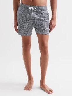 Reiss Airforce Blue/White Shape Printed Drawstring Swim Shorts