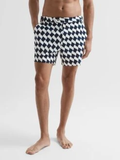 Reiss Navy/Ecru Santorini Abstract Print Swim Shorts