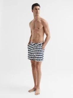 Reiss Navy/Ecru Santorini Abstract Print Swim Shorts -Style Trend Shop D40 014s3