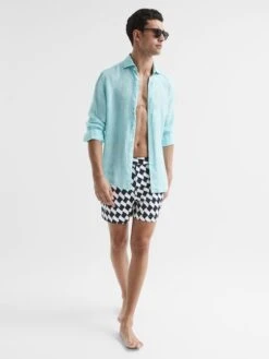 Reiss Navy/Ecru Santorini Abstract Print Swim Shorts -Style Trend Shop D40 014s6