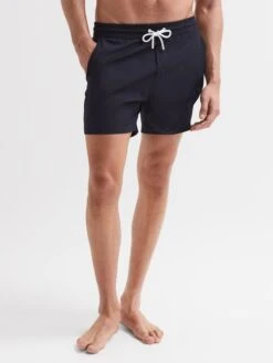 Reiss Navy Beach Plain Drawstring Swim Shorts