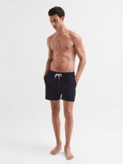Reiss Navy Beach Plain Drawstring Swim Shorts -Style Trend Shop D40 021s3