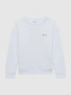 Reiss Ecru Positano Senior Cotton Crew Neck Jumper -Style Trend Shop D40 036s2