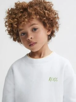 Reiss Ecru Positano Senior Cotton Crew Neck Jumper -Style Trend Shop D40 036s4