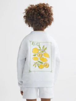 Reiss Ecru Positano Senior Cotton Crew Neck Jumper -Style Trend Shop D40 036s5