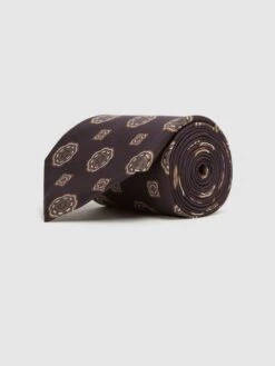 Reiss Chocolate Imperio Medallion Printed Silk Tie -Style Trend Shop D40 051s3