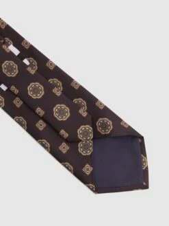 Reiss Chocolate Imperio Medallion Printed Silk Tie -Style Trend Shop D40 051s4