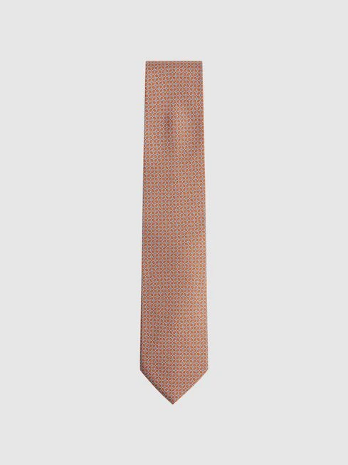 Reiss Bright Orange Como Silk Geometric Printed Tie 3 Reiss Bright Orange Como Silk Geometric Printed Tie