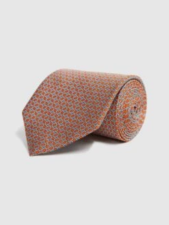 Reiss Bright Orange Como Silk Geometric Printed Tie 9 Reiss Bright Orange Como Silk Geometric Printed Tie -Style Trend Shop D40 052s3