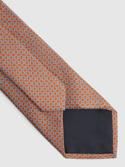 Reiss Bright Orange Como Silk Geometric Printed Tie 6 Reiss Bright Orange Como Silk Geometric Printed Tie - Image 4