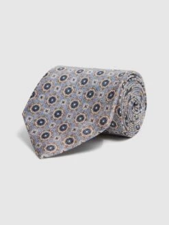 Reiss Airforce Blue Asolo Silk Medallion Print Tie -Style Trend Shop D40 060s3
