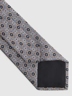 Reiss Airforce Blue Asolo Silk Medallion Print Tie -Style Trend Shop D40 060s4