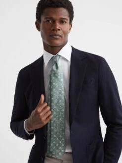 Reiss Sea Green Melange Porto Silk Polka Dot Print Tie -Style Trend Shop D40 061s2