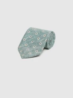 Reiss Sea Green Melange Porto Silk Polka Dot Print Tie -Style Trend Shop D40 061s3