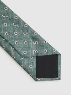 Reiss Sea Green Melange Porto Silk Polka Dot Print Tie -Style Trend Shop D40 061s4