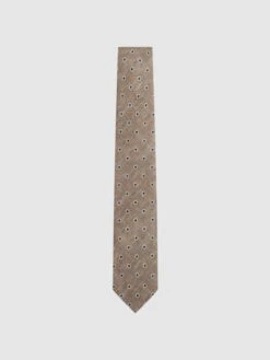 Reiss Oatmeal Melange Porto Silk Polka Dot Print Tie