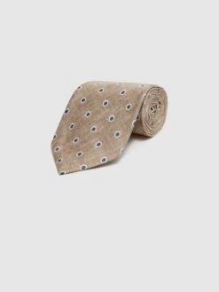 Reiss Oatmeal Melange Porto Silk Polka Dot Print Tie -Style Trend Shop D40 064s3