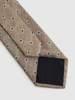 Reiss Oatmeal Melange Porto Silk Polka Dot Print Tie -Style Trend Shop D40 064s4