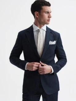 Reiss Oatmeal Vasto Linen Puppytooth Tie -Style Trend Shop D40 067s2