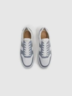 Reiss Airforce Blue Arlo Low Top Leather Trainers -Style Trend Shop D40001s3