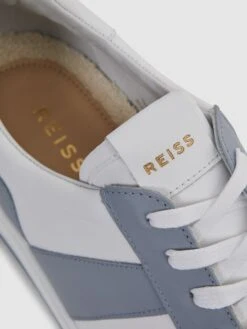 Reiss Airforce Blue Arlo Low Top Leather Trainers -Style Trend Shop D40001s5