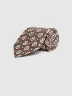 Reiss Tobacco Melange Lucere Medallion Printed Silk Tie -Style Trend Shop D40068s3