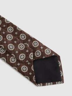 Reiss Tobacco Melange Lucere Medallion Printed Silk Tie -Style Trend Shop D40068s4