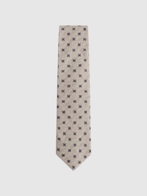 Reiss Oatmeal Melange Taranto Floral Medallion Printed Silk Tie 3 Reiss Oatmeal Melange Taranto Floral Medallion Printed Silk Tie