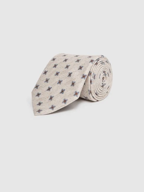 Reiss Oatmeal Melange Taranto Floral Medallion Printed Silk Tie 5 Reiss Oatmeal Melange Taranto Floral Medallion Printed Silk Tie - Image 3