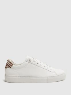 Reiss White/Animal Print Finley Lace Up Leather Trainers