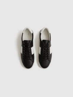 Reiss Black Finley Stripe Leather Trainers -Style Trend Shop D43 718s3