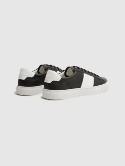 Reiss Black Finley Stripe Leather Trainers -Style Trend Shop D43 718s4