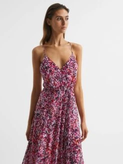 Reiss Pink Pippa Floral Printed Midi Dress -Style Trend Shop D43 766s3