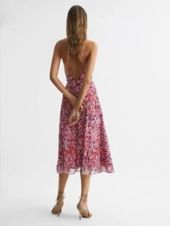 Reiss Pink Pippa Floral Printed Midi Dress -Style Trend Shop D43 766s5