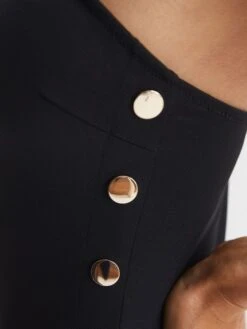 Reiss Black Bethany Asymmetric Swimsuit With Button Detail -Style Trend Shop D43712s4