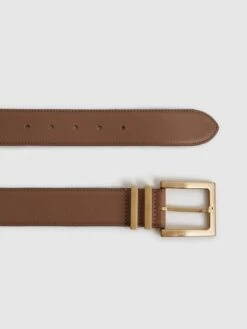 Reiss Camel/Taupe Brompton Leather Belt -Style Trend Shop D43713s3