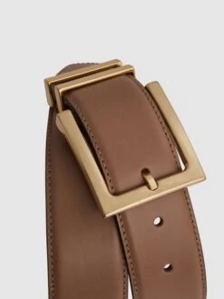 Reiss Camel/Taupe Brompton Leather Belt -Style Trend Shop D43713s4
