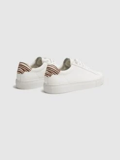 Reiss White/Animal Print Finley Lace Up Leather Trainers -Style Trend Shop D43715s4