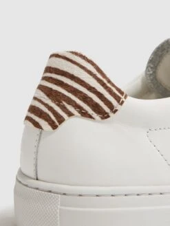 Reiss White/Animal Print Finley Lace Up Leather Trainers -Style Trend Shop D43715s5