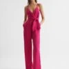 Reiss Pink Emilia V-Neck Linen Jumpsuit -Style Trend Shop D46 389s