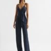 Reiss Navy Emilia V-Neck Linen Jumpsuit -Style Trend Shop D46 390s