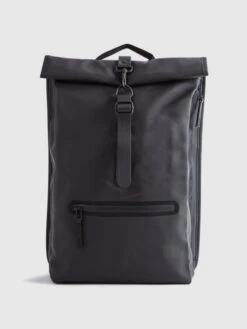 Reiss Black Rains Roll Top Rucksack