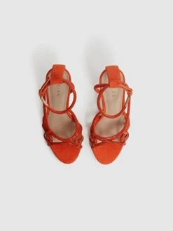 Reiss Bright Orange Eryn Embellished Heeled Sandals -Style Trend Shop D49 966s3