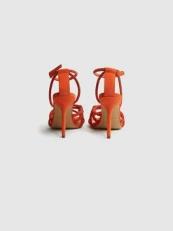 Reiss Bright Orange Eryn Embellished Heeled Sandals -Style Trend Shop D49 966s4
