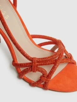 Reiss Bright Orange Eryn Embellished Heeled Sandals -Style Trend Shop D49 966s5