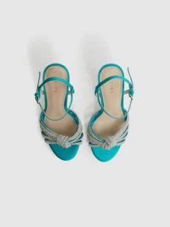 Reiss Blue Estel Embellished Heeled Sandals -Style Trend Shop D49 969s3