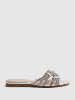 Reiss Silver Eryn Nappa Embellished Flat Sandals