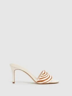 Reiss Off White Dania Open Toe Leather Heeled Mules