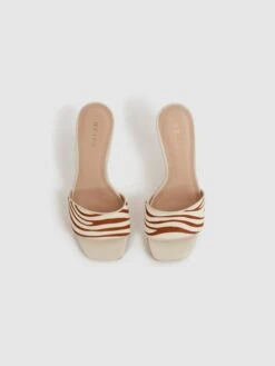 Reiss Off White Dania Open Toe Leather Heeled Mules -Style Trend Shop D49 972s3