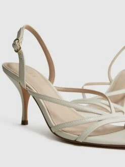 Reiss White Clara Strappy Mid Heel Sandals -Style Trend Shop D49 975s6